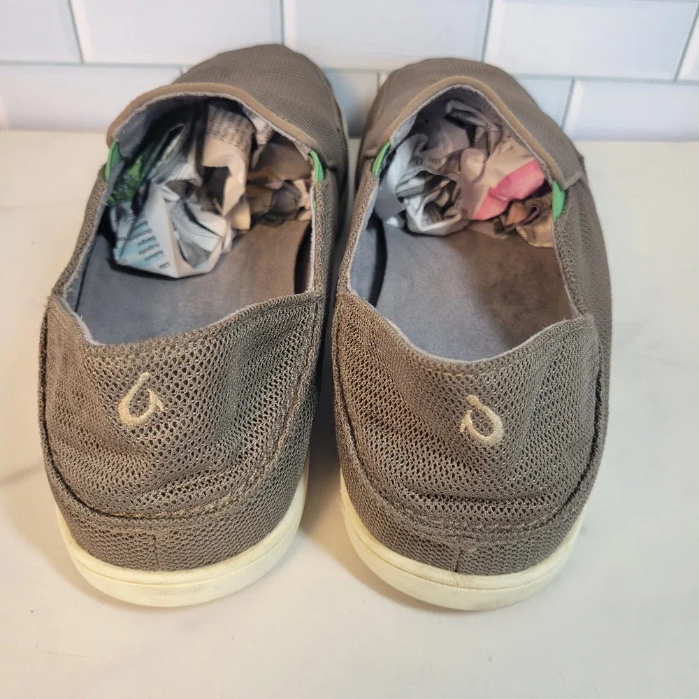 OluKai Nohea Mesh Mens Slip On Loafers Mustang Grey Brown 10188-13AP Size 14